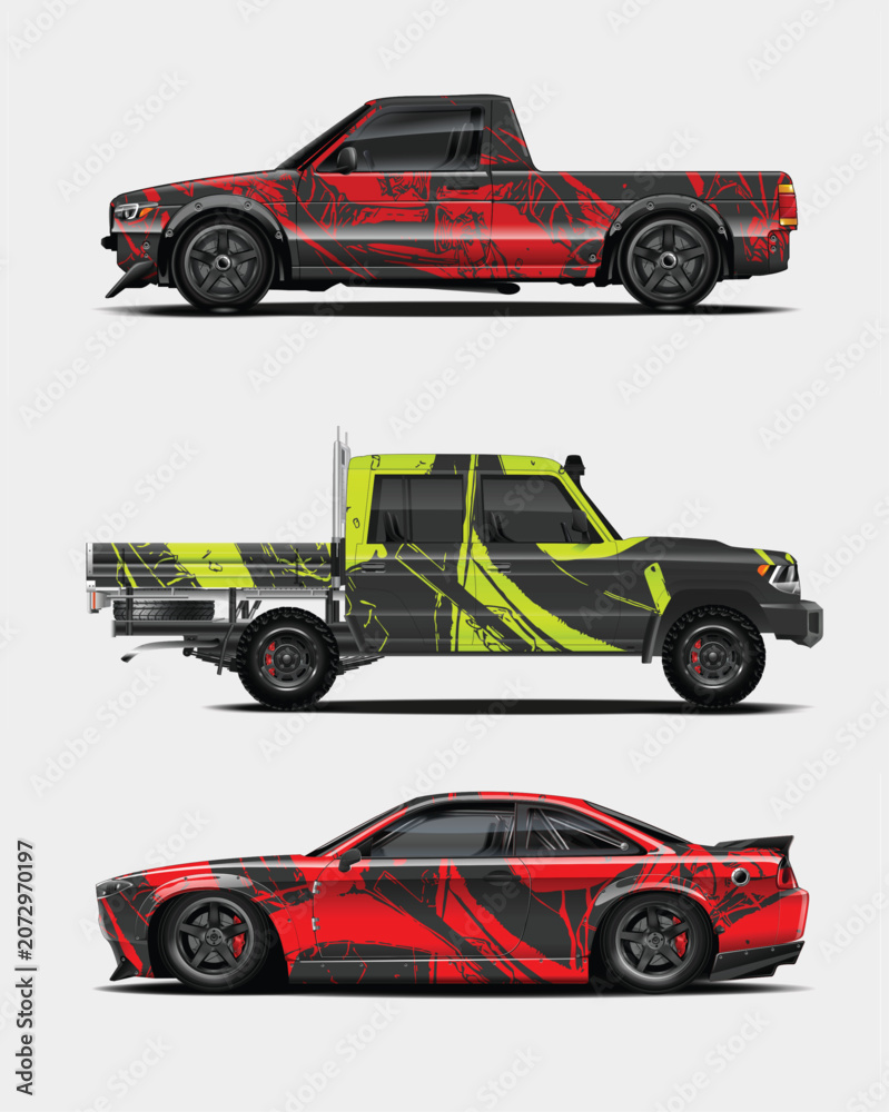 Naklejka premium Dynamic Vehicle Wrap Designs with Bold Patterns