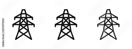 Cuadro en lienzo Set of three electrical transmission tower icons in various styles
