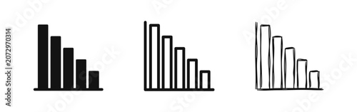 Foto Bar chart icons set, descending growth, glyph, line and sketch