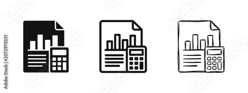 Canvastavla Financial report icons with calculator and charts, set of styles