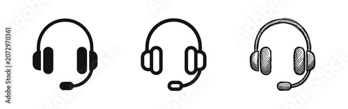 Fotografía Customer Service Headset Icons in Solid, Outline and Sketch