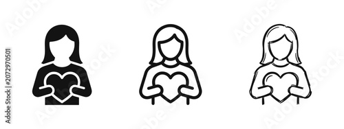Photos Woman Holding a Heart Icon Set in Solid, Line Art, and Hand-Drawn Styles for Lov