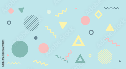 Retro Memphis Pattern Background, Abstract Geometric Shapes, Pastel Colors