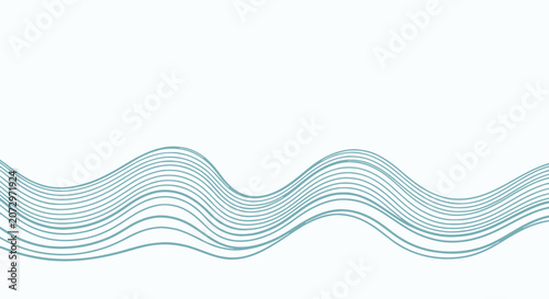 Abstract Teal Waves Flowing on White Background, Minimalist Design