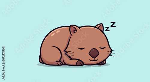Cute Wombat Sleeping Cartoon Illustration - Animal Rest Concept