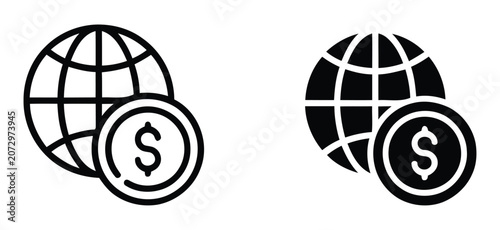 Tableau sur toile Global finance icon with globe and dollar coin