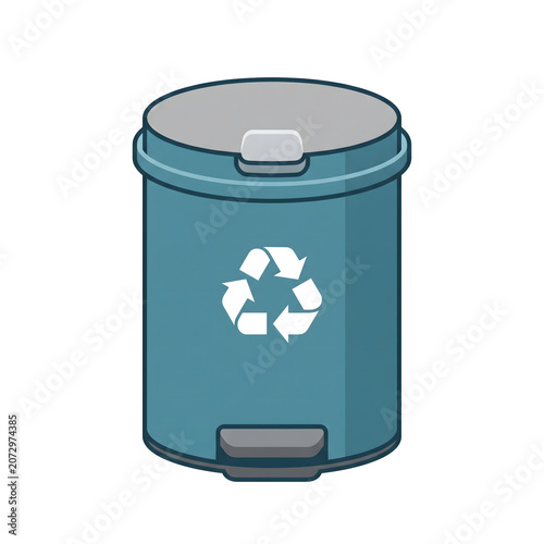 Vibrant illustration of a modern pedal bin, clearly marked with the universal recycling symbol, promoting sustainable waste management and responsible environmental practices