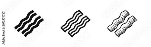 Photos Bacon strips icon set, breakfast meat slices, crispy pork vector design