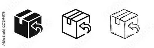 Bild auf Leinwand Parcel return icon set, package delivery back arrow, shipment service sign