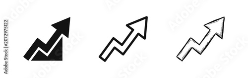 Obraz na plátne Growth trend arrow icons, upward rising bar chart arrow in solid, outline, and s