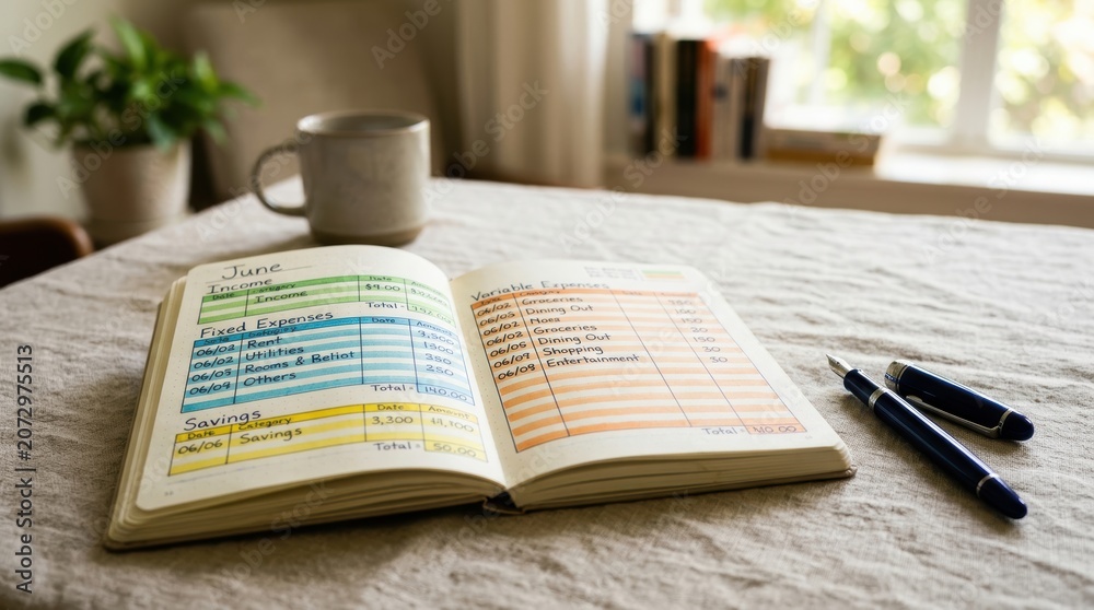 Obraz premium Open Bible with Markers on Wooden Table in Bright Room.