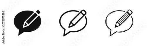 Speech bubble with pencil icon set