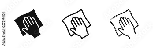 Tableau sur toile Set of hand cleaning with cloth icons in solid, outline, and sketch styles