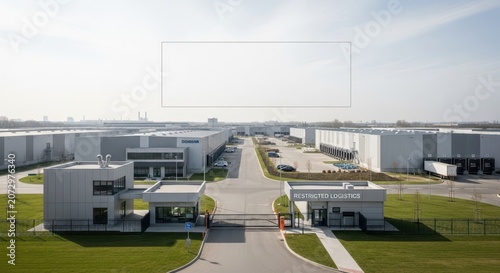 Expansive Modern Industrial Logistics Distribution Facility with Entrance Gate and Offices