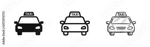 Fotografie Taxi Car Icon Set: Solid, Outline, and Hand-Drawn Sketch Styles for Transportati