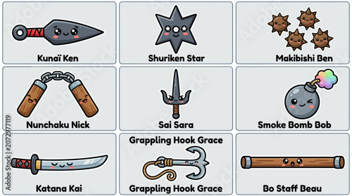 Vászonkép Cartoon martial arts weapons collection