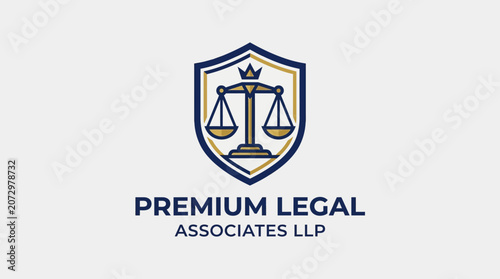 A logo of Premium Legal Associates LLP with a shield and scales