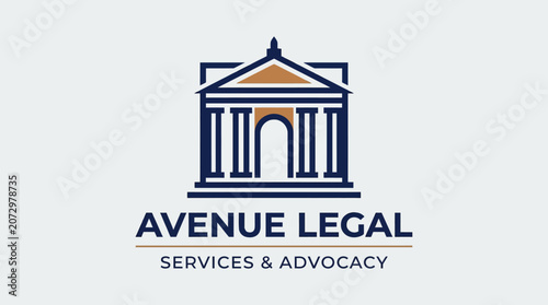 A professional logo features a building with columns and an archway, symbolizing legal services and advocacy.