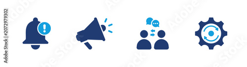 Crisis communication icon set. alert, announcement, response, update, emergency. solid style icon collection.