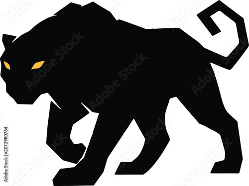 Tablou pe pânză Black panther silhouette walking with yellow eyes for logo or icon use