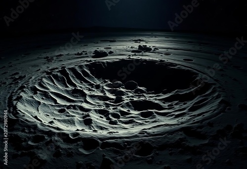Vast, shadowed lunar crater landscape, dramatic lighting,  shadows,  universe