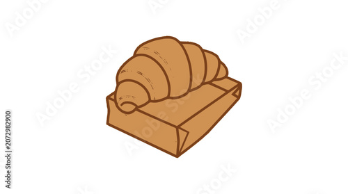 Hand-drawn Croissant on Paper Bag, Simple Bakery Food Illustration
