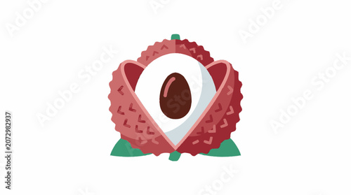 Fresh Lychee Fruit Cut Open Showing Seed, Isolated on White Background, Healthy Food