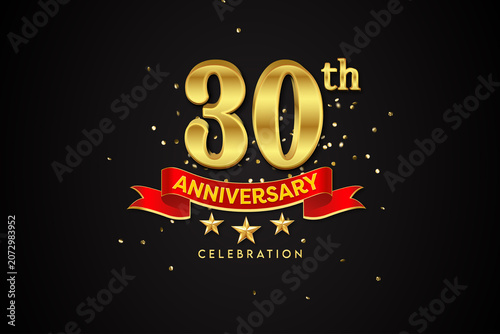 Obraz na plátně 30th Anniversary Celebration Golden Card for Marriage and Corporate