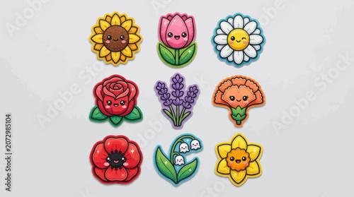 Schilderij op canvas Collection of cute cartoon flowers