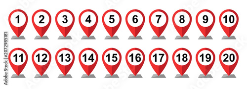 Obraz na plátně Numbered map pin icons on a white background
