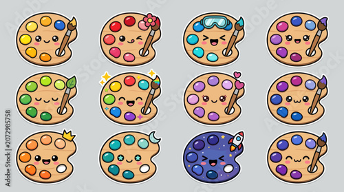 Creative painting palette characters with emotions