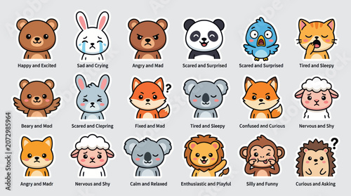Photography Cute animal emotion icons collection