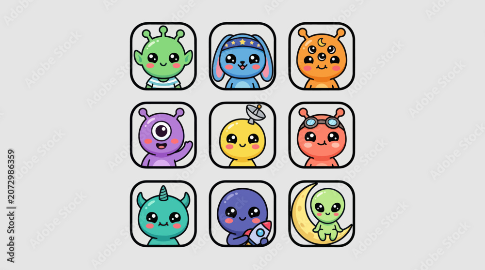 Obraz premium Cute cartoon alien characters collection