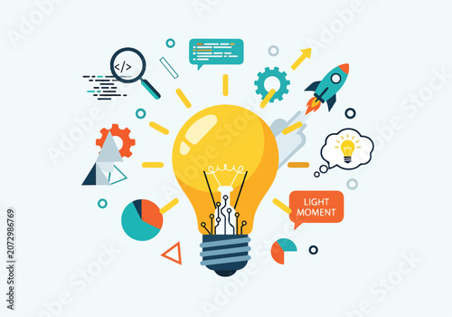 Canvastavla A colorful infographic with a lightbulb surrounded by various icons