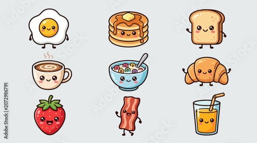 Cute breakfast food characters collection