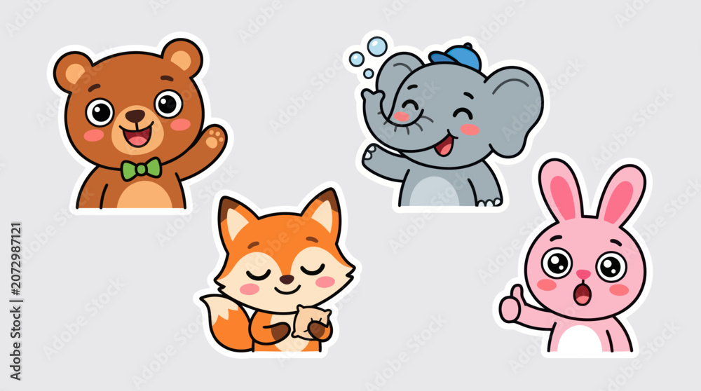 Fototapeta premium Cute cartoon animal characters with happy expressions