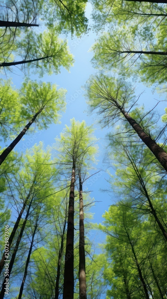 Fototapeta premium Spring forest trees sky landscape outdoors.
