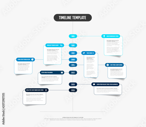 Professional vertical timeline template for business history or project milestones. This timeline template features clean layout nodes for effective data visualization and history.