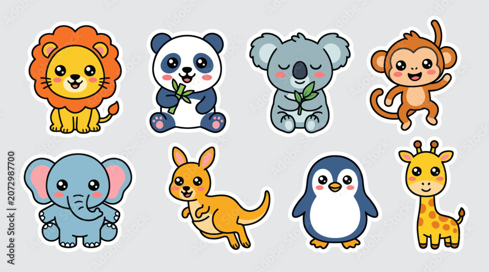 Fototapeta premium Cute cartoon animals collection stickers
