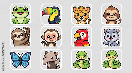 Canvas Print Cute cartoon animals icons set