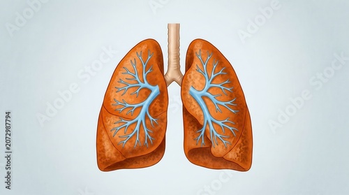 Illustration of human lungs with bronchial tree anatomy