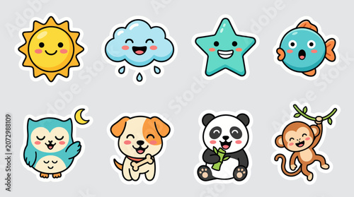 Photography Cute cartoon animals and weather elements sticker set