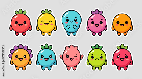 Konstfotografi Cute cartoon characters with varied emotions