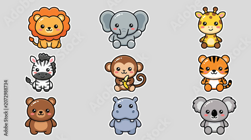 Canvas Print Cute cartoon baby wild animals collection