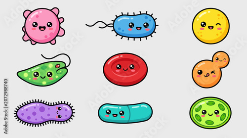 Tableau sur toile Cute cartoon bacteria and cells collection