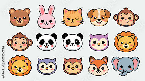 Canvas Print Cute cartoon animal faces collection