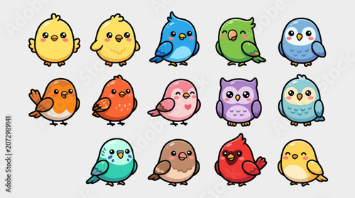 Cute cartoon birds collection