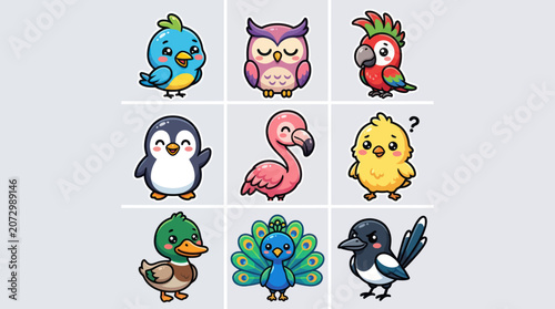 Cute cartoon birds collection