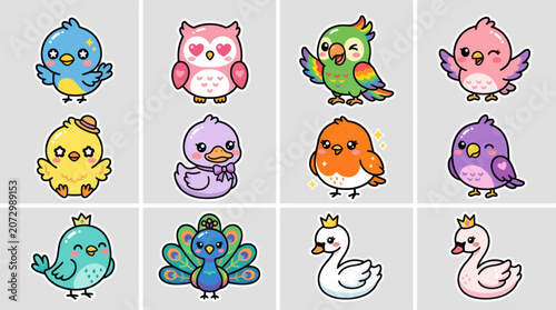 Cute cartoon birds collection