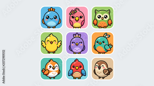 Cute cartoon birds collection